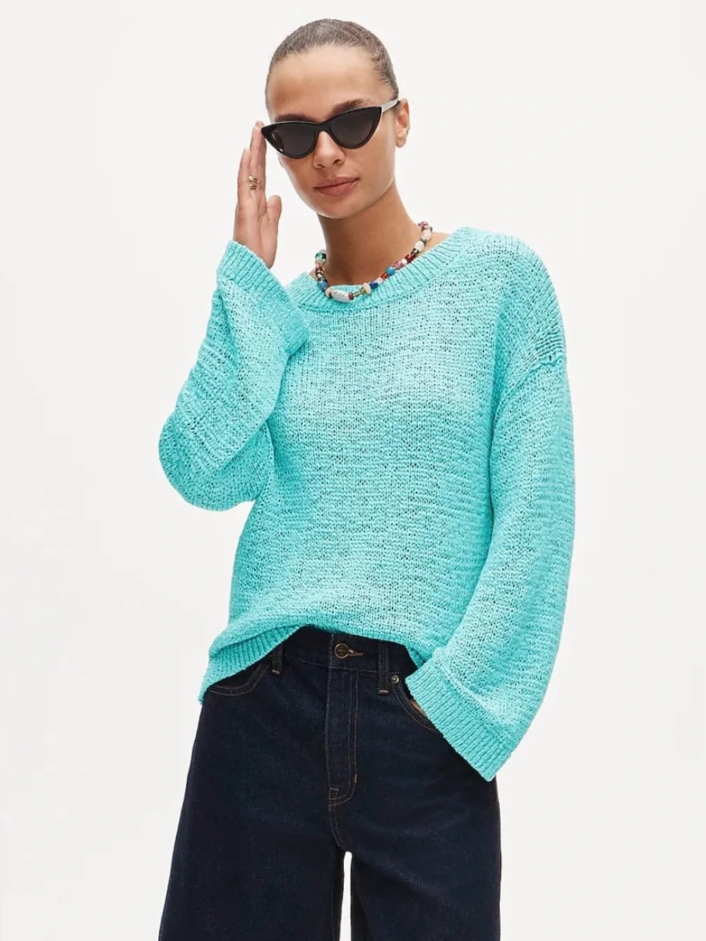 J.Crew Montauk Pullover Crewneck Sweater Top in Liquid Teal Medium M